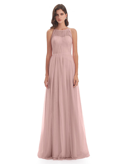 Carla Floor Length Halter Tulle Bridesmaid Dresses