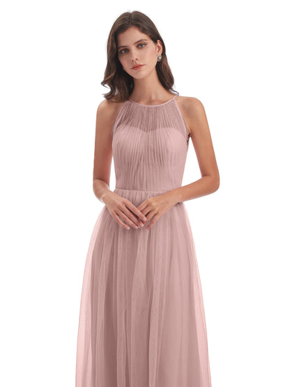 Carla Floor Length Halter Tulle Bridesmaid Dresses