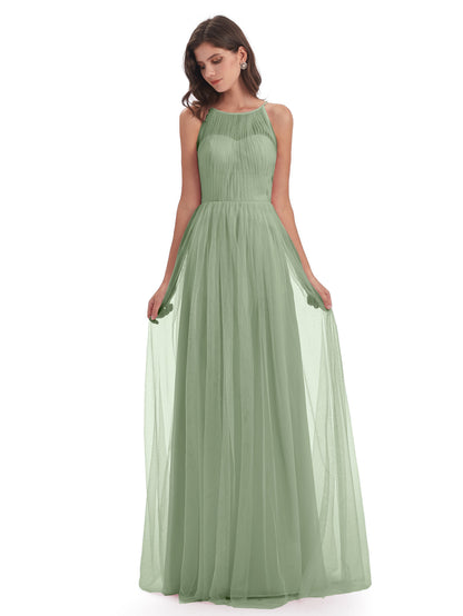 Carla Floor Length Halter Tulle Bridesmaid Dresses