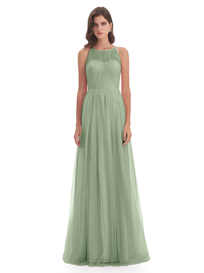 Carla Floor Length Halter Tulle Bridesmaid Dresses