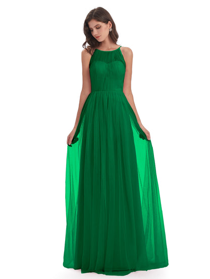 Carla Floor Length Halter Tulle Bridesmaid Dresses