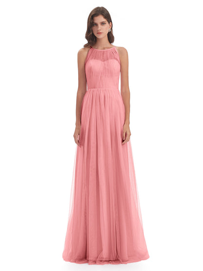 Carla Floor Length Halter Tulle Bridesmaid Dresses