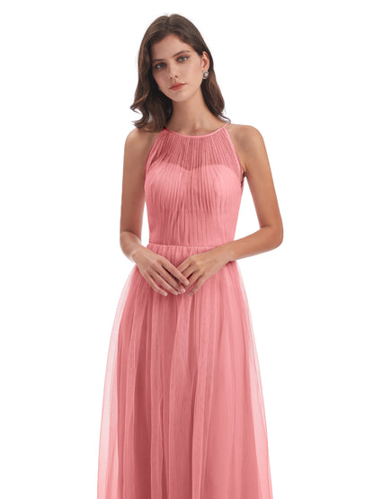 Carla Floor Length Halter Tulle Bridesmaid Dresses