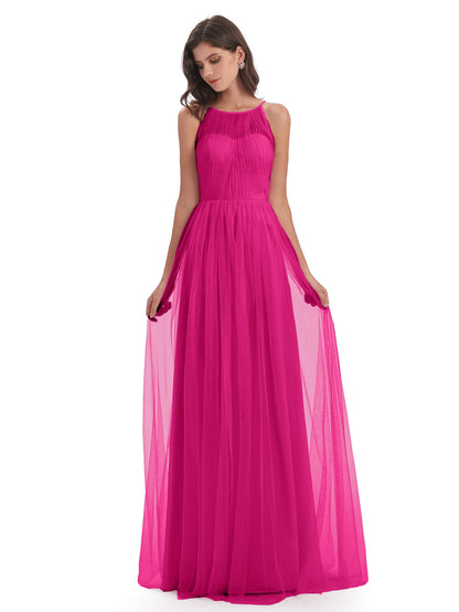 Carla Floor Length Halter Tulle Bridesmaid Dresses