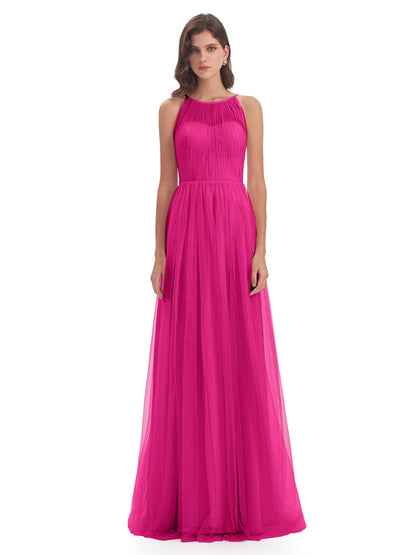 Carla Floor Length Halter Tulle Bridesmaid Dresses