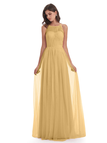 Carla Floor Length Halter Tulle Bridesmaid Dresses