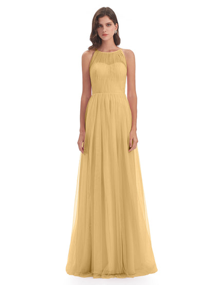 Carla Floor Length Halter Tulle Bridesmaid Dresses
