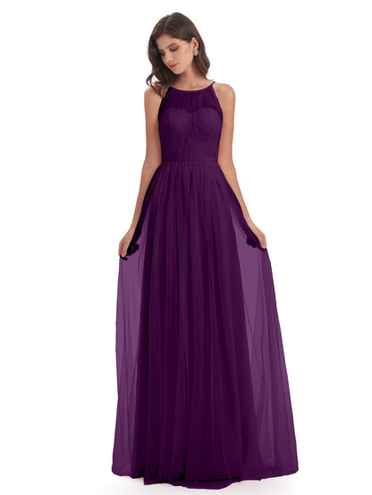 Carla Floor Length Halter Tulle Bridesmaid Dresses
