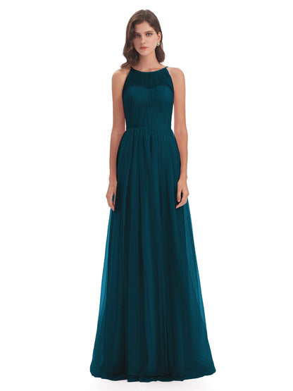 Carla Floor Length Halter Tulle Bridesmaid Dresses
