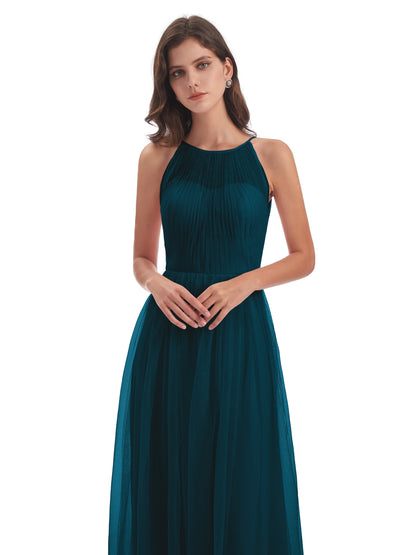 Carla Floor Length Halter Tulle Bridesmaid Dresses