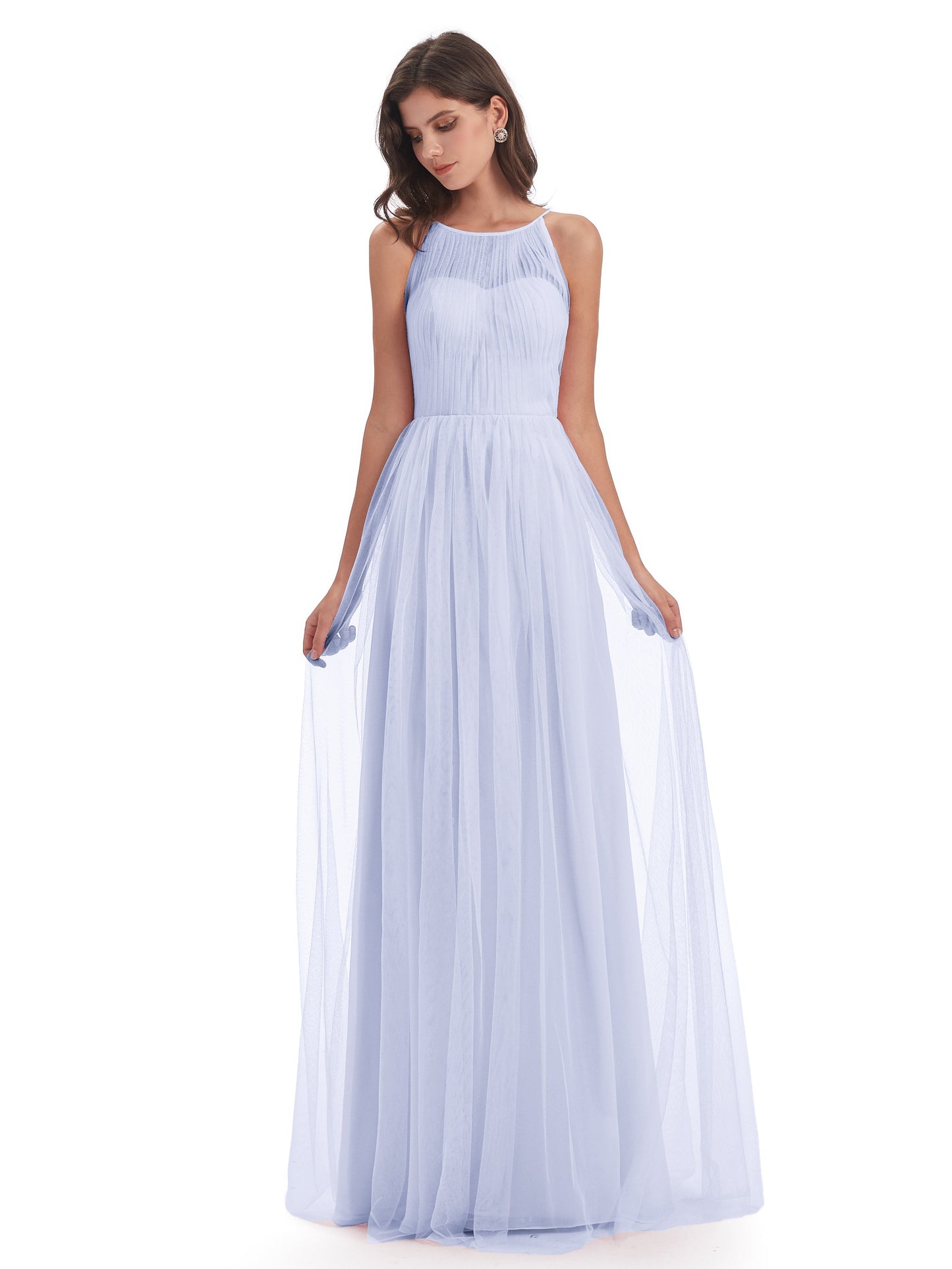 Carla Floor Length Halter Tulle Bridesmaid Dresses