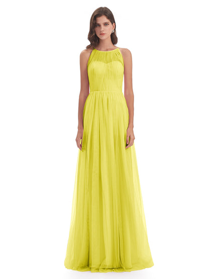 Carla Floor Length Halter Tulle Bridesmaid Dresses