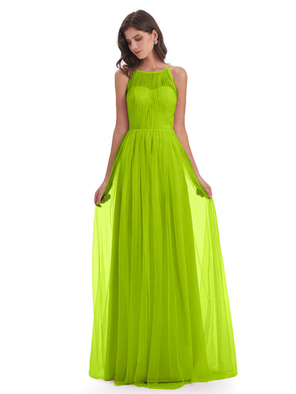 Carla Floor Length Halter Tulle Bridesmaid Dresses