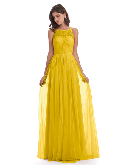 Carla Floor Length Halter Tulle Bridesmaid Dresses