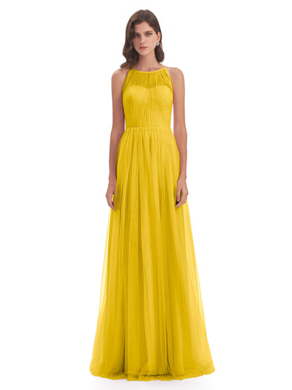Carla Floor Length Halter Tulle Bridesmaid Dresses