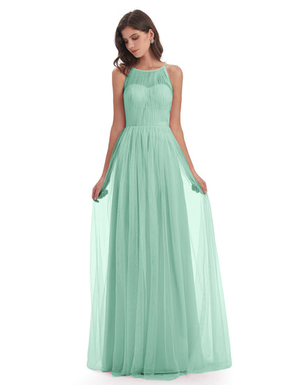 Carla Floor Length Halter Tulle Bridesmaid Dresses