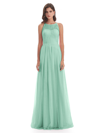 Carla Floor Length Halter Tulle Bridesmaid Dresses