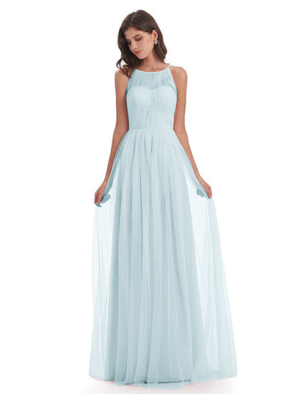 Carla Floor Length Halter Tulle Bridesmaid Dresses