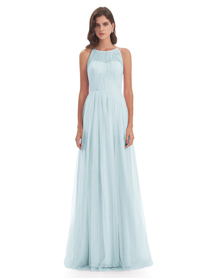 Carla Floor Length Halter Tulle Bridesmaid Dresses