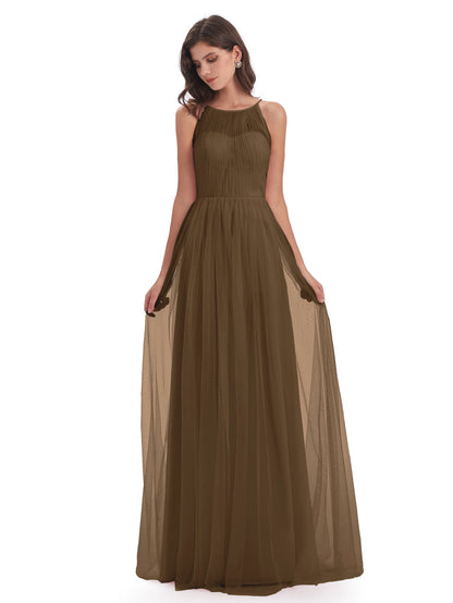 Carla Floor Length Halter Tulle Bridesmaid Dresses