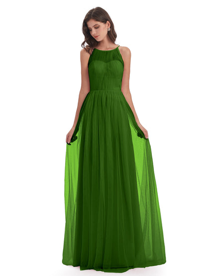 Carla Floor Length Halter Tulle Bridesmaid Dresses