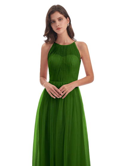Carla Floor Length Halter Tulle Bridesmaid Dresses