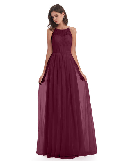 Carla Floor Length Halter Tulle Bridesmaid Dresses