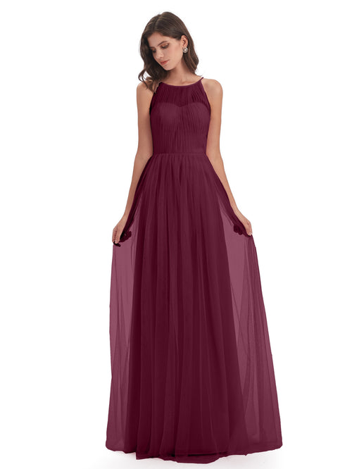 Carla Floor Length Halter Tulle Bridesmaid Dresses