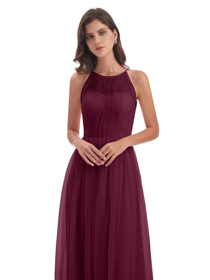 Carla Floor Length Halter Tulle Bridesmaid Dresses