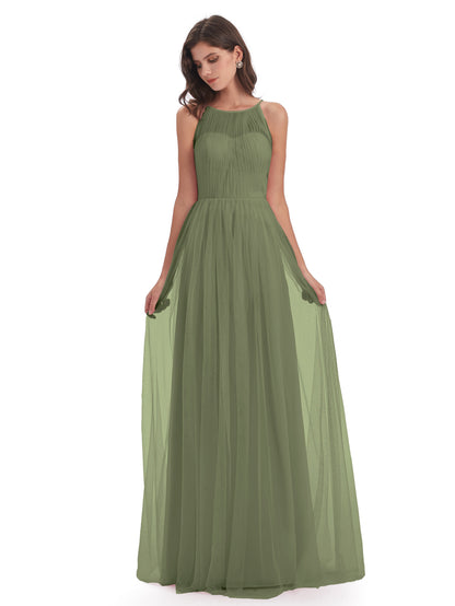 Carla Floor Length Halter Tulle Bridesmaid Dresses