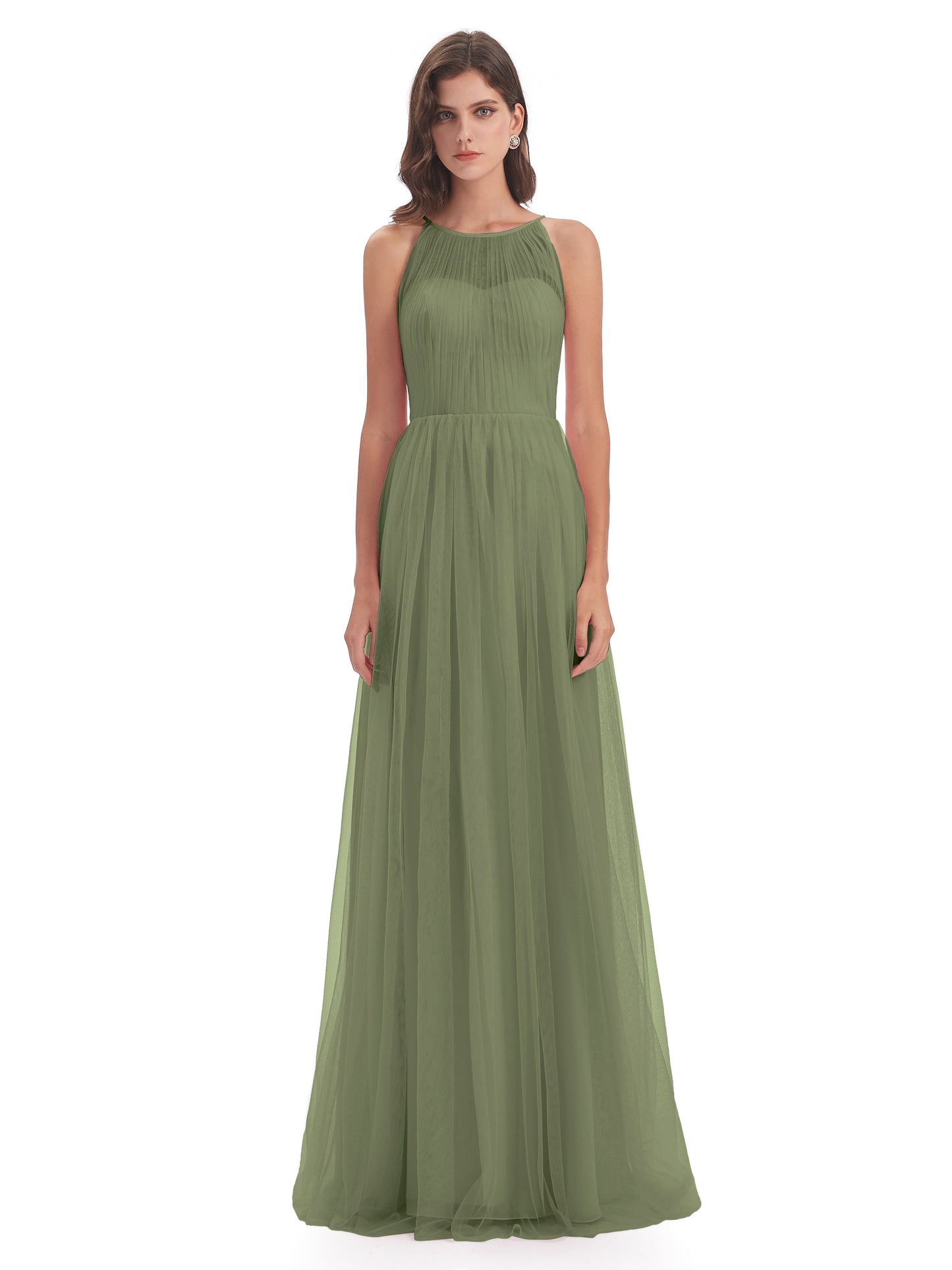 Carla Floor Length Halter Tulle Bridesmaid Dresses