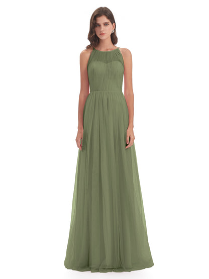 Carla Floor Length Halter Tulle Bridesmaid Dresses
