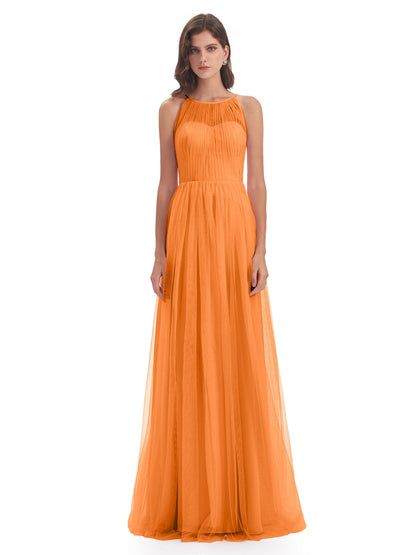 Carla Floor Length Halter Tulle Bridesmaid Dresses