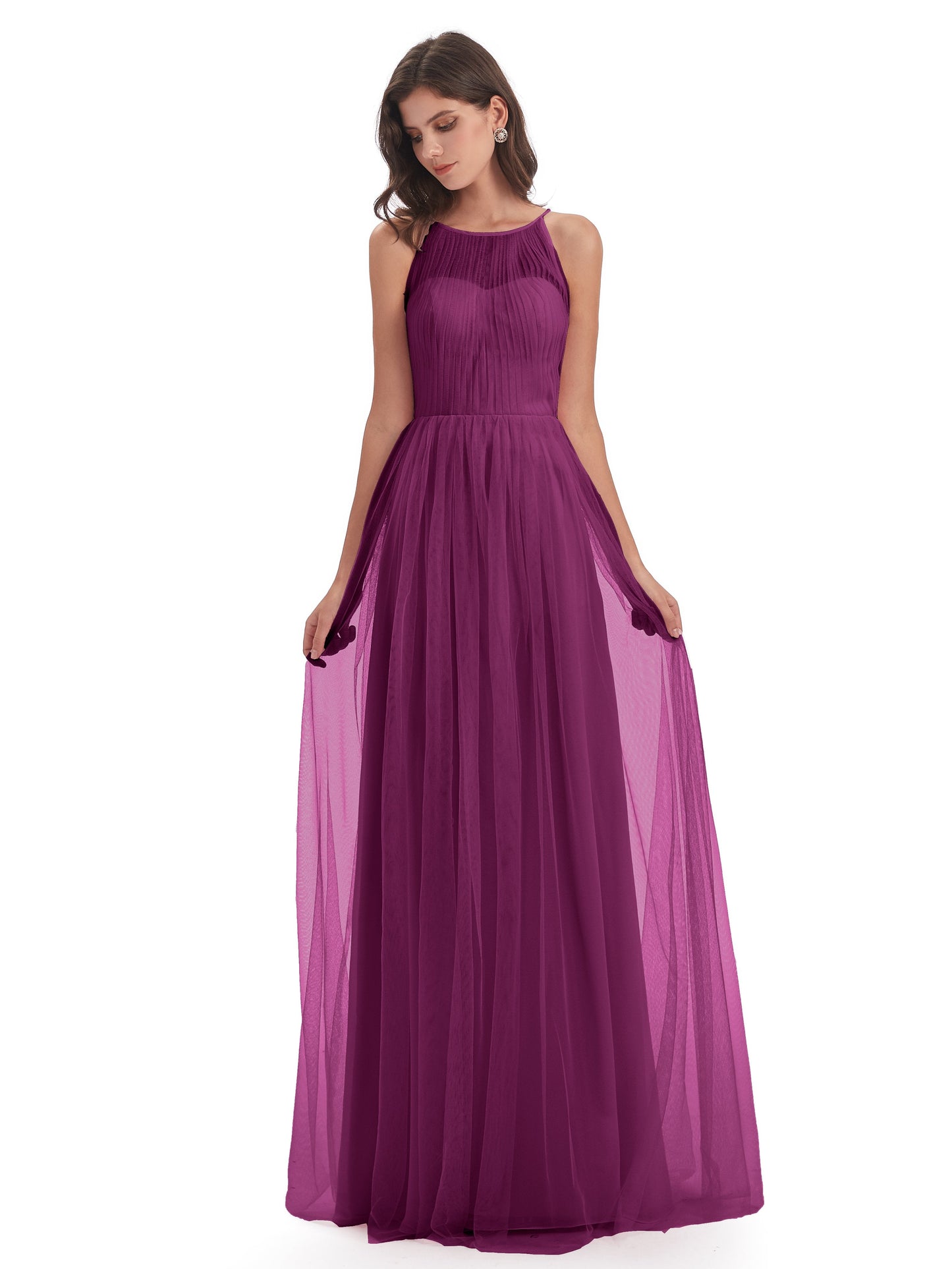 Carla Floor Length Halter Tulle Bridesmaid Dresses