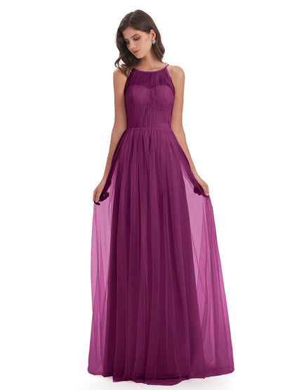 Carla Floor Length Halter Tulle Bridesmaid Dresses