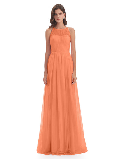 Carla Floor Length Halter Tulle Bridesmaid Dresses