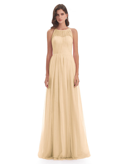 Carla Floor Length Halter Tulle Bridesmaid Dresses
