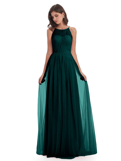 Carla Floor Length Halter Tulle Bridesmaid Dresses