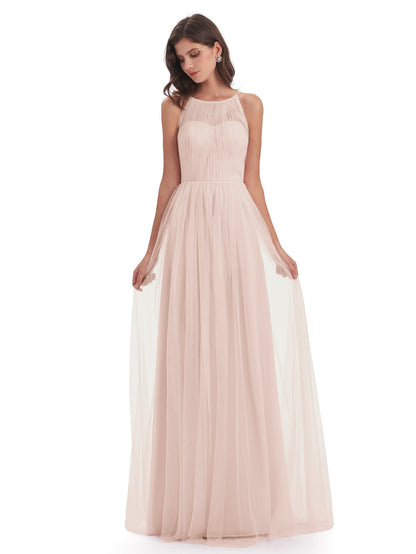 Carla Floor Length Halter Tulle Bridesmaid Dresses