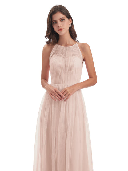 Carla Floor Length Halter Tulle Bridesmaid Dresses