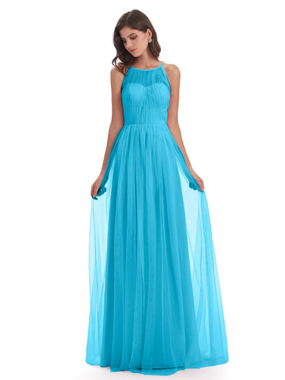 Carla Floor Length Halter Tulle Bridesmaid Dresses