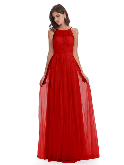 Carla Floor Length Halter Tulle Bridesmaid Dresses
