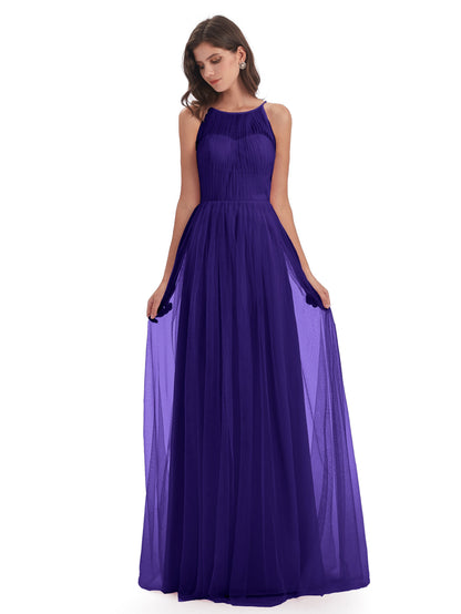 Carla Floor Length Halter Tulle Bridesmaid Dresses