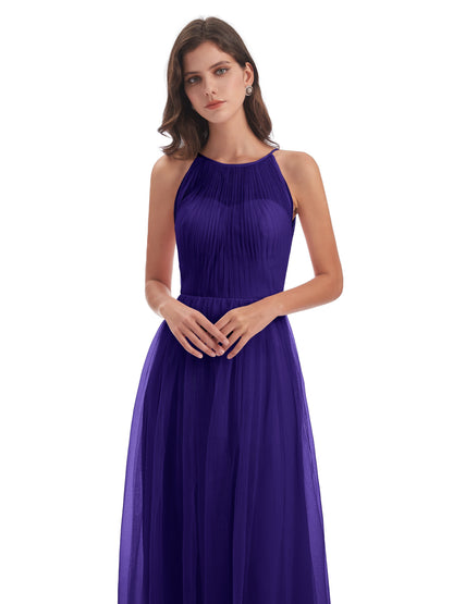 Carla Floor Length Halter Tulle Bridesmaid Dresses