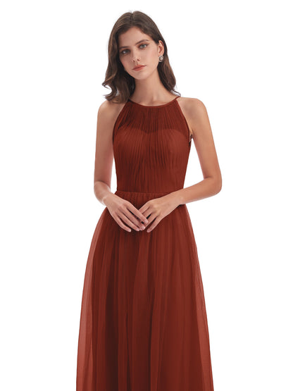 Carla Floor Length Halter Tulle Bridesmaid Dresses