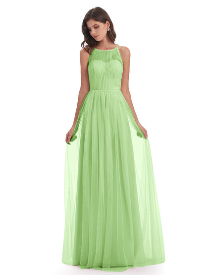 Carla Floor Length Halter Tulle Bridesmaid Dresses