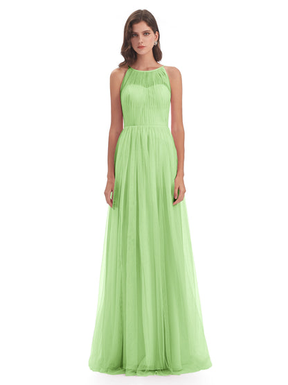 Carla Floor Length Halter Tulle Bridesmaid Dresses