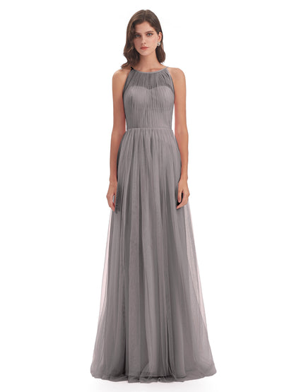 Carla Floor Length Halter Tulle Bridesmaid Dresses