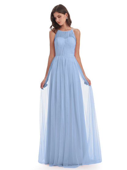 Carla Floor Length Halter Tulle Bridesmaid Dresses