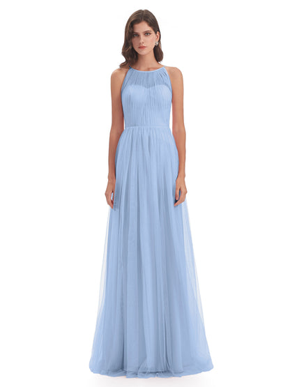 Carla Floor Length Halter Tulle Bridesmaid Dresses